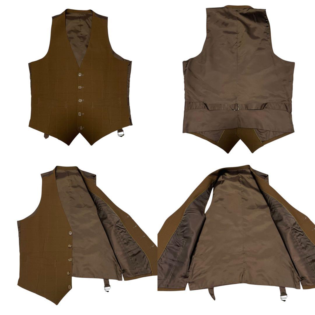 【ACE】スリーピース カジュアルスーツセットアップ チェック ベスト 茶 S