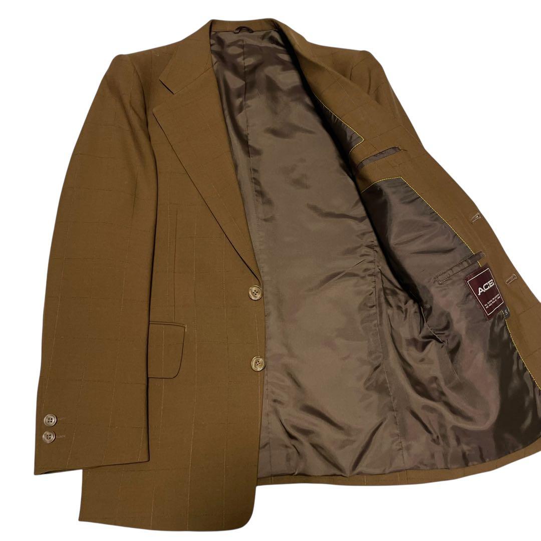 【ACE】スリーピース カジュアルスーツセットアップ チェック ベスト 茶 S