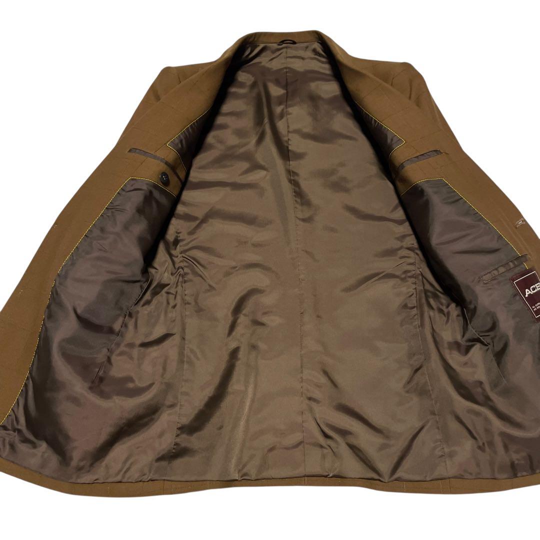 【ACE】スリーピース カジュアルスーツセットアップ チェック ベスト 茶 S