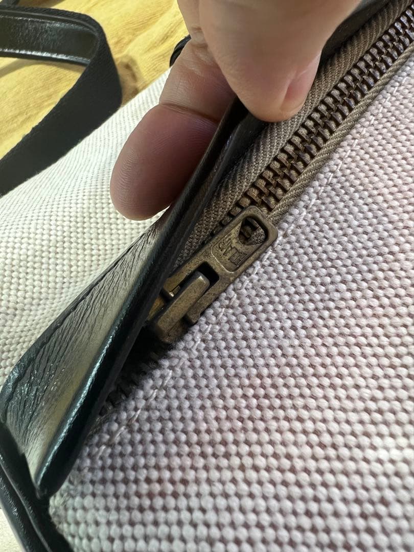 美品　エルメス　ヌメア　ボックスカーフ×トワルアッシュ　〇P刻印（1986）