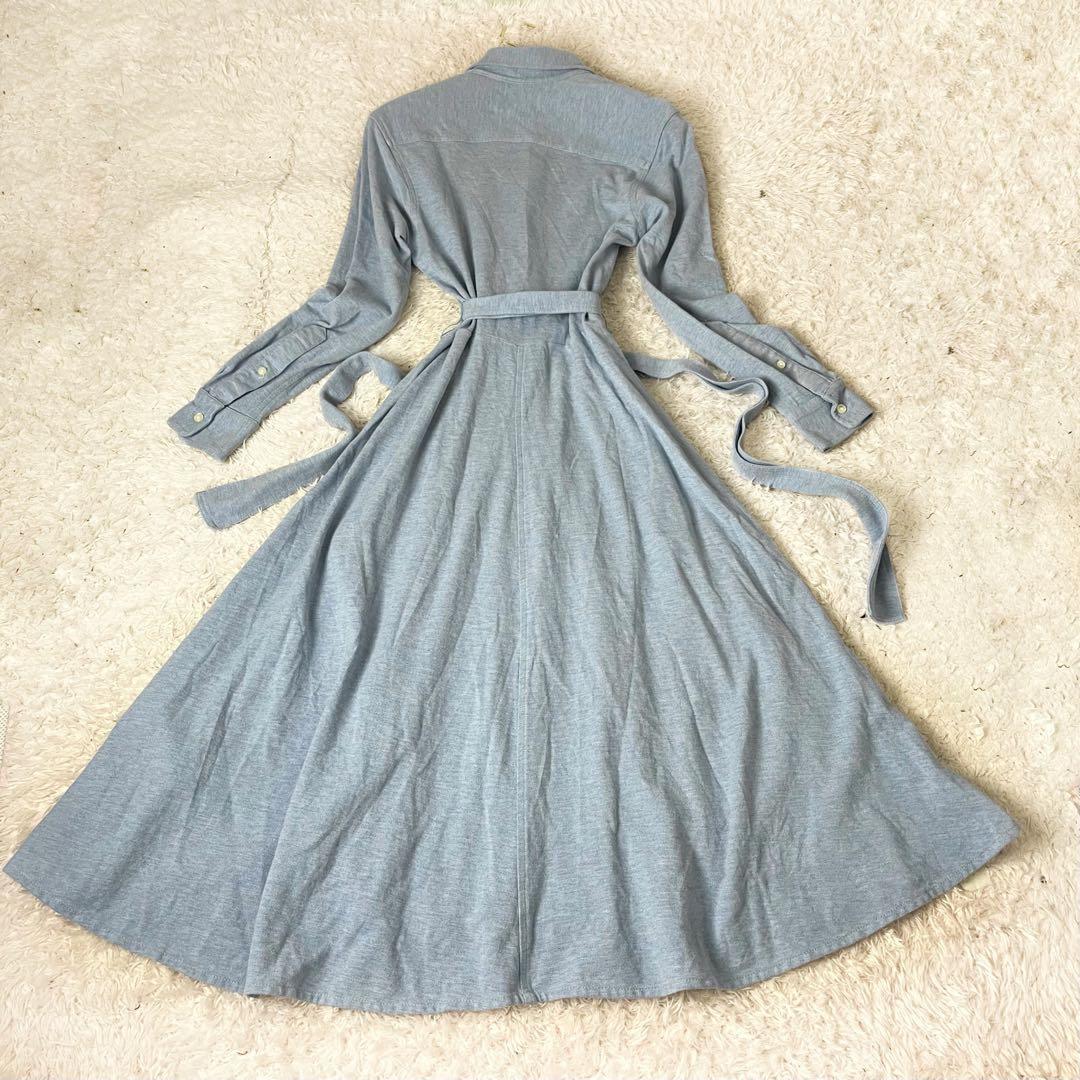 ラルフローレン ロング シャツワンピース 鹿の子 ベルト ポニー 水色 M