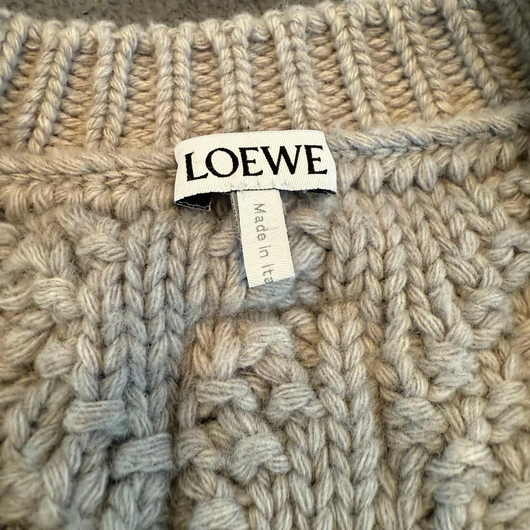 LOEWE バイカラーVネックケーブル編みニットセーター