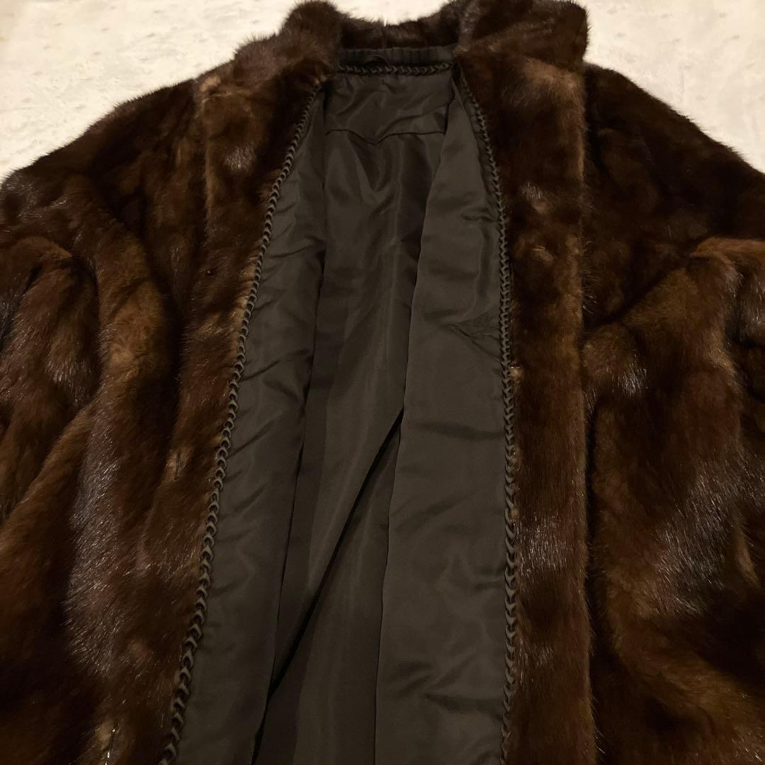 【美品】ミンクファーコート ライトブラウン系 ミドル丈 高級毛皮　艶やかL