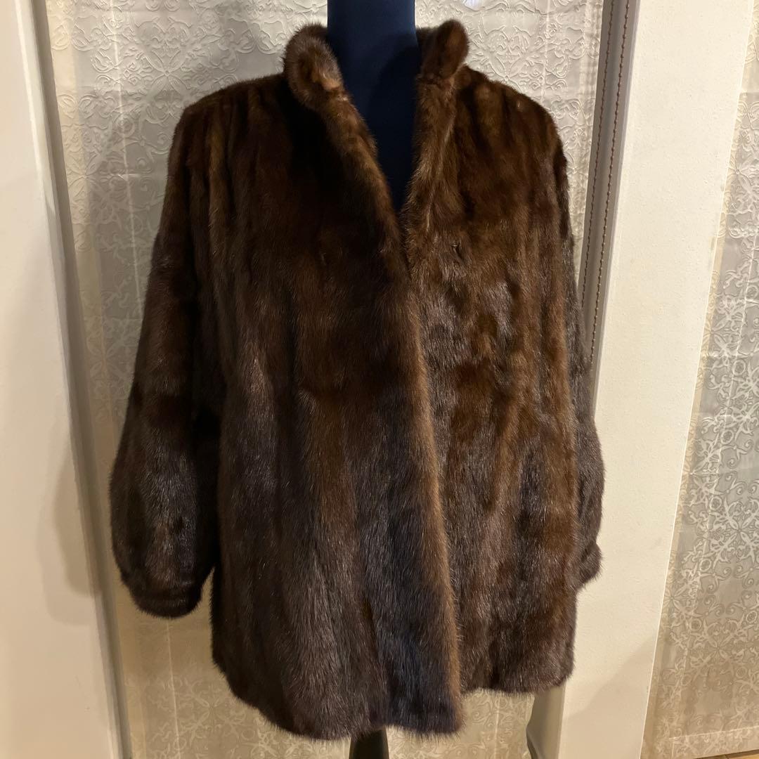 【美品】ミンクファーコート ライトブラウン系 ミドル丈 高級毛皮　艶やかL