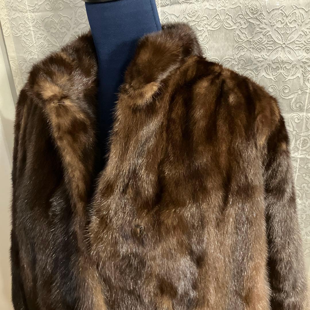 【美品】ミンクファーコート ライトブラウン系 ミドル丈 高級毛皮　艶やかL