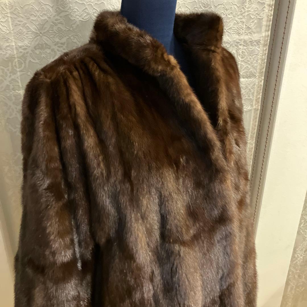 【美品】ミンクファーコート ライトブラウン系 ミドル丈 高級毛皮　艶やかL