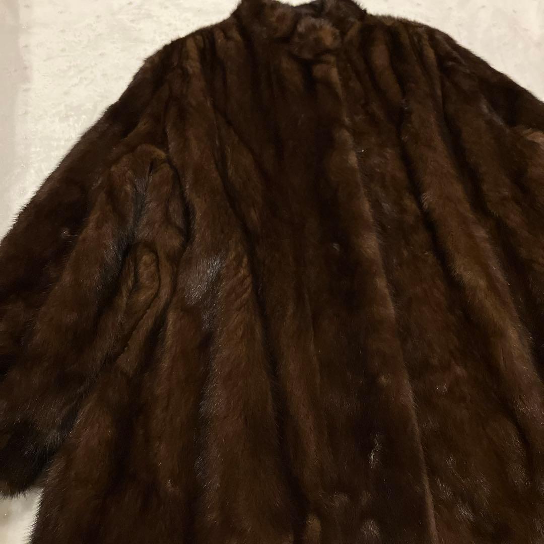 【美品】ミンクファーコート ライトブラウン系 ミドル丈 高級毛皮　艶やかL