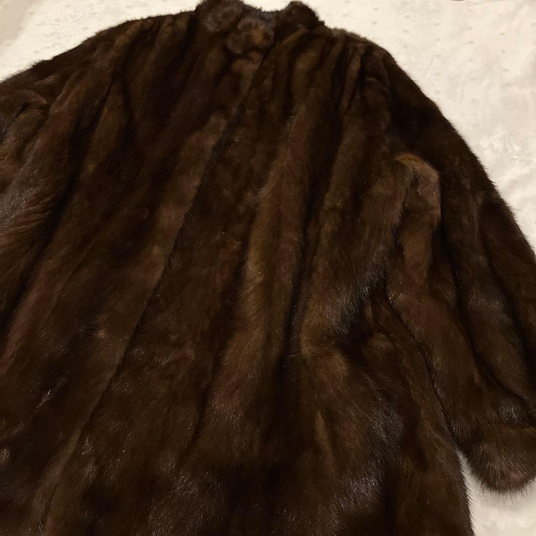 【美品】ミンクファーコート ライトブラウン系 ミドル丈 高級毛皮　艶やかL