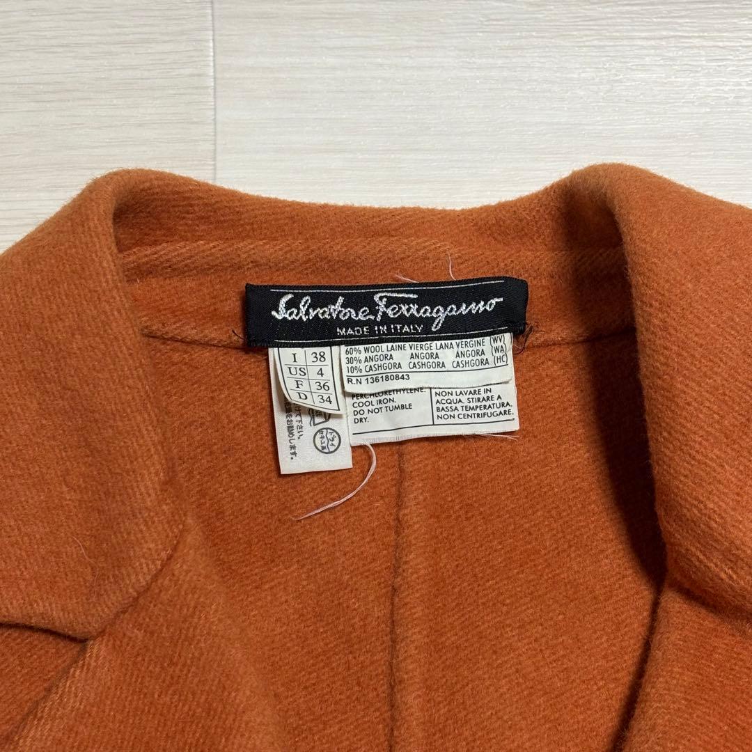 フェラガモ イタリア製 アンゴラ混 ウールジャケット オレンジ 38