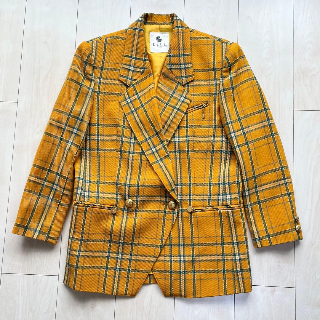 ELLE エル レトロ ヴィンテージ 金ボタン チェック スカートスーツ