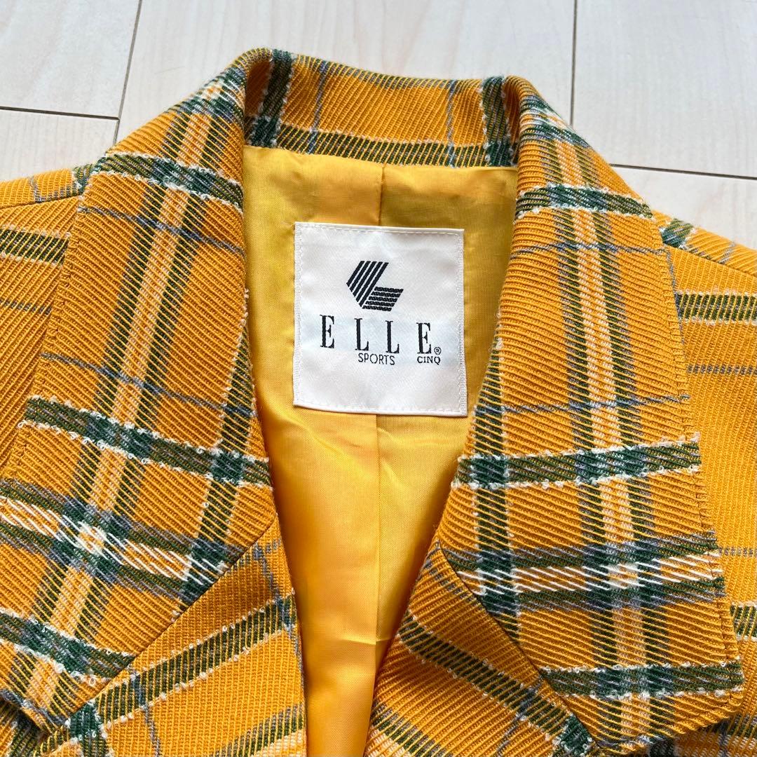 ELLE エル レトロ ヴィンテージ 金ボタン チェック スカートスーツ