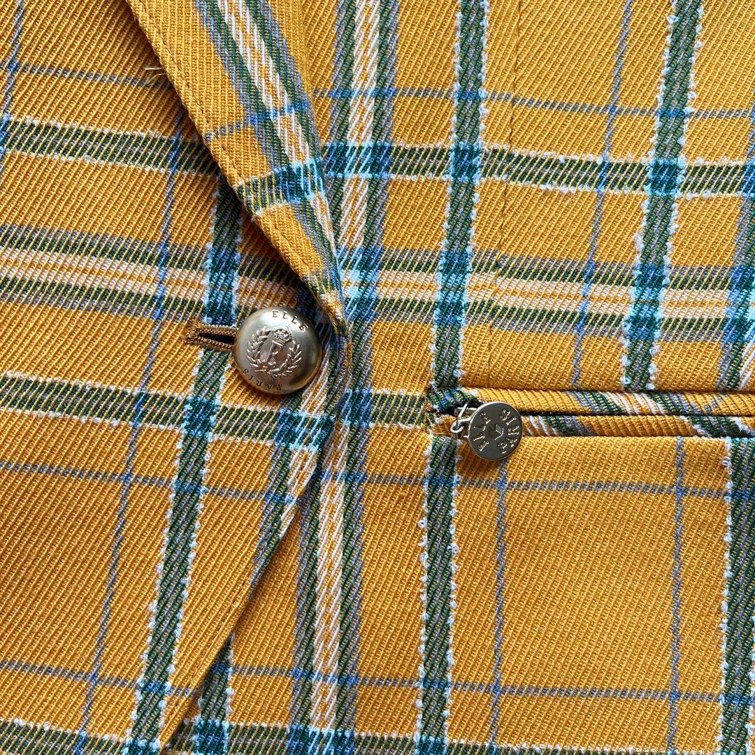 ELLE エル レトロ ヴィンテージ 金ボタン チェック スカートスーツ