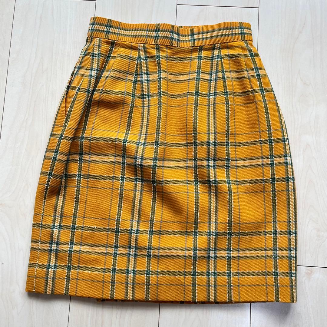 ELLE エル レトロ ヴィンテージ 金ボタン チェック スカートスーツ
