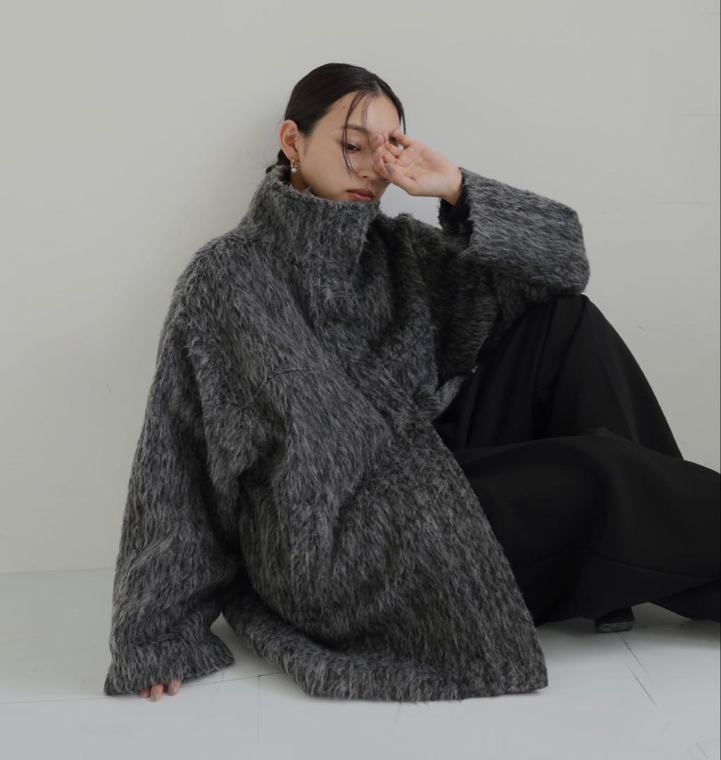 【新品タグあり】シャギースタンドカラーコートチャコール