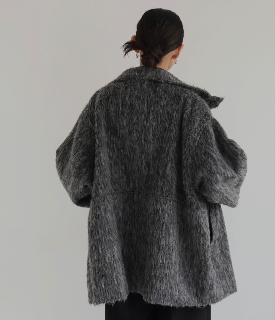 【新品タグあり】シャギースタンドカラーコートチャコール