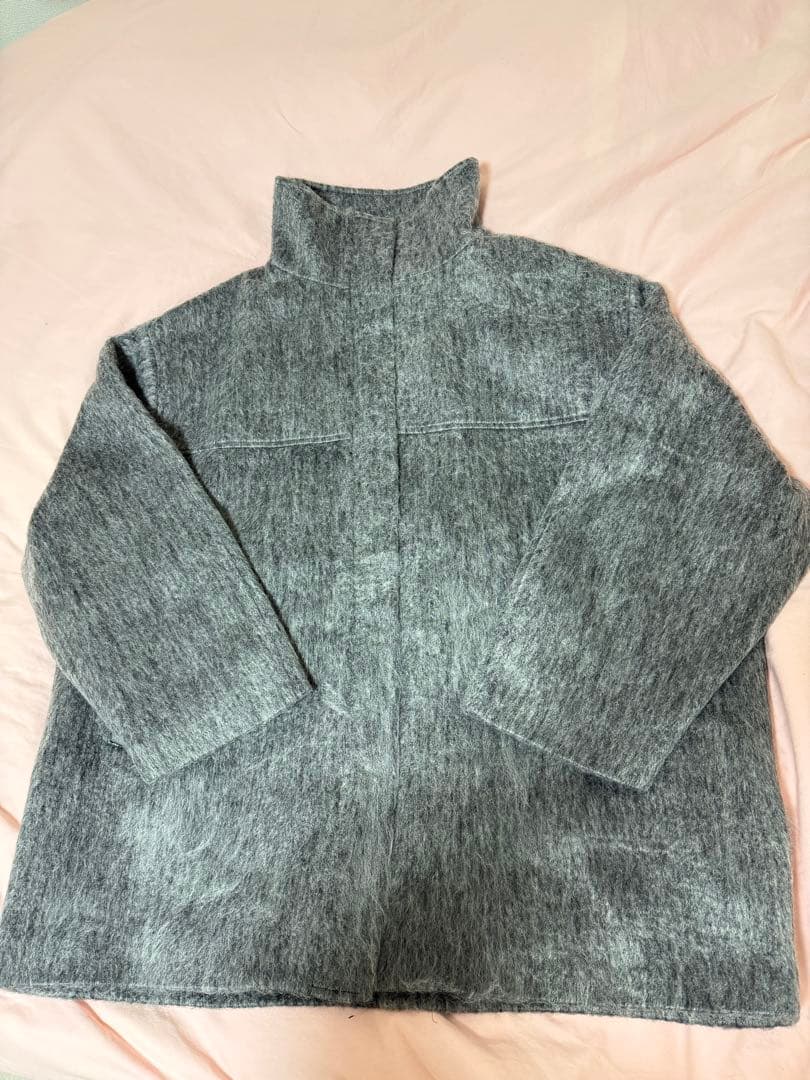 【新品タグあり】シャギースタンドカラーコートチャコール