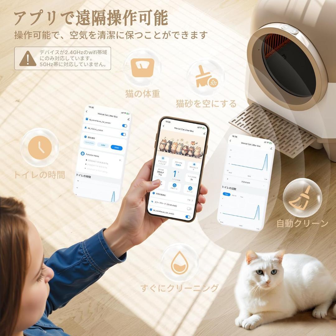 猫 トイレ 自動猫トイレ お留守番 スマホ管理 開放式広々設計 密封消臭
