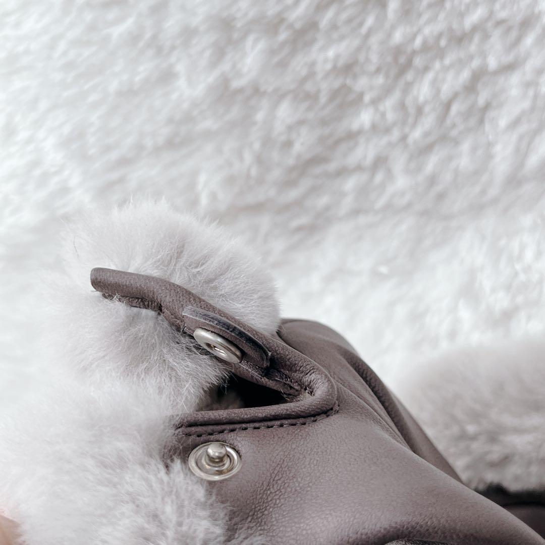 【 美品】HERMES レザー手袋 ミンクファー ケリー　グレー