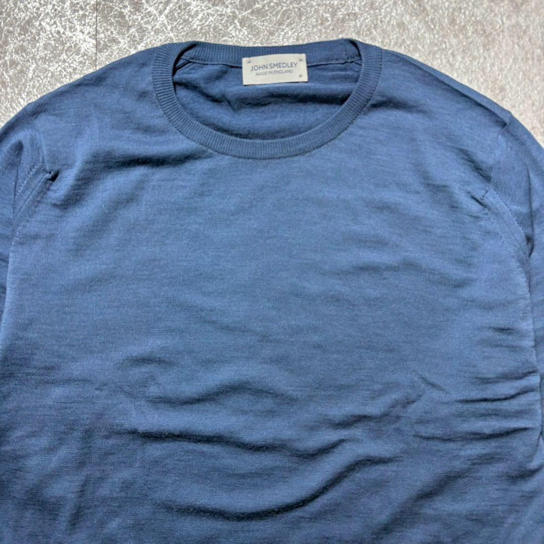 美品 ジョンスメドレー ハイゲージ クルーネックニット ブルー M 英国製