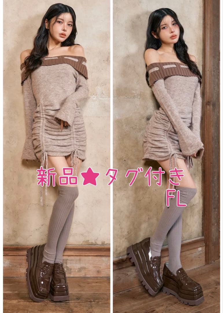 新品★タグ付き　Darich オフショルステッチニットミニワンピースFL