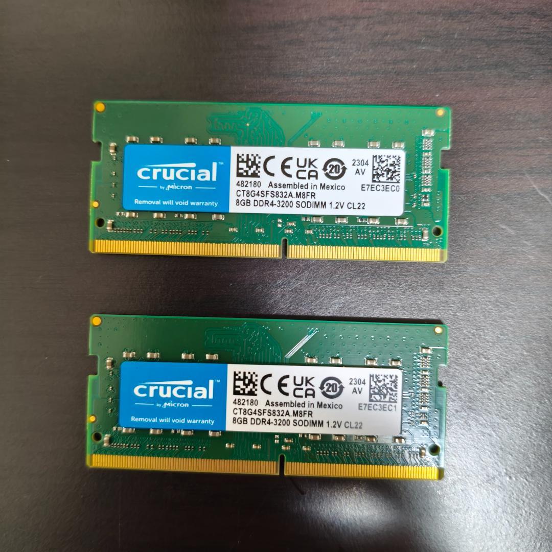 Crucial 8GB DDR4-3200 SODIMM メモリ ×2枚
