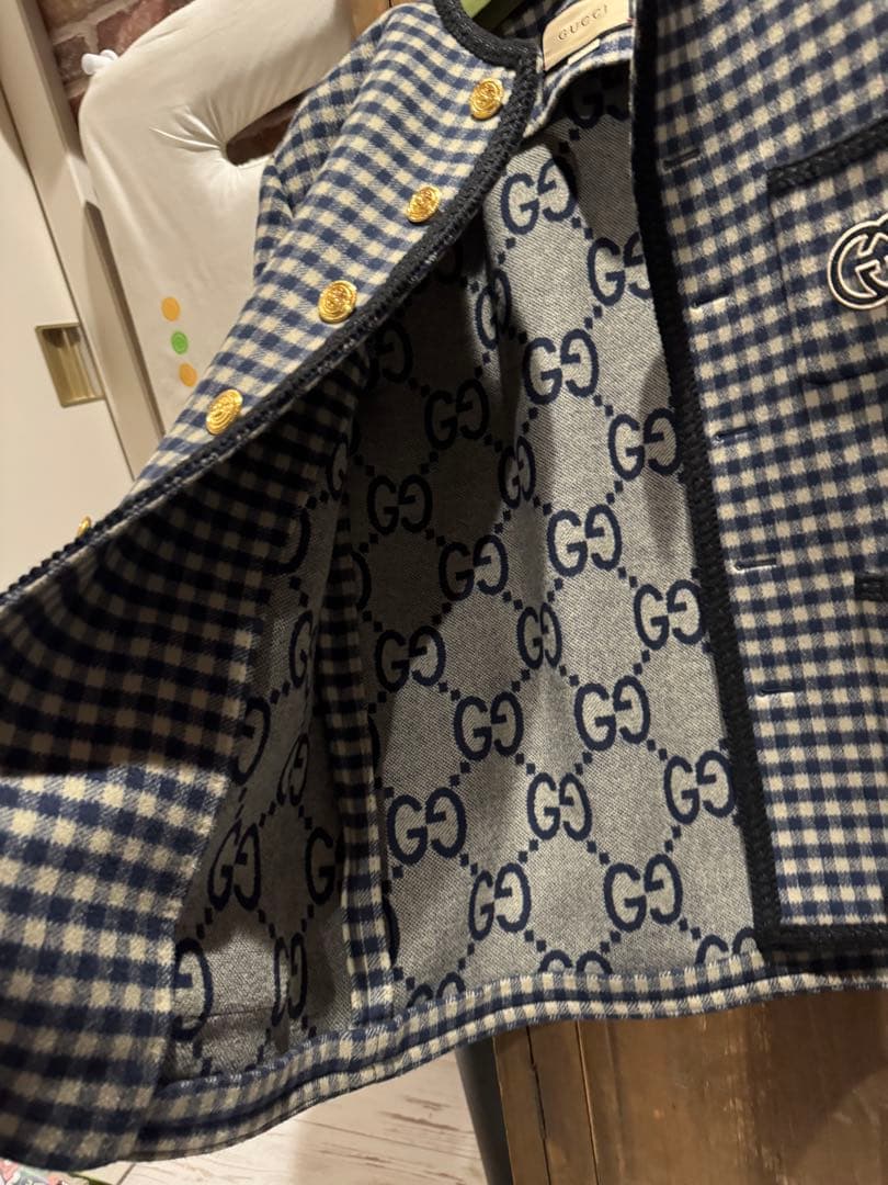GUCCI チェック柄 ノーカラージャケット（未着用）