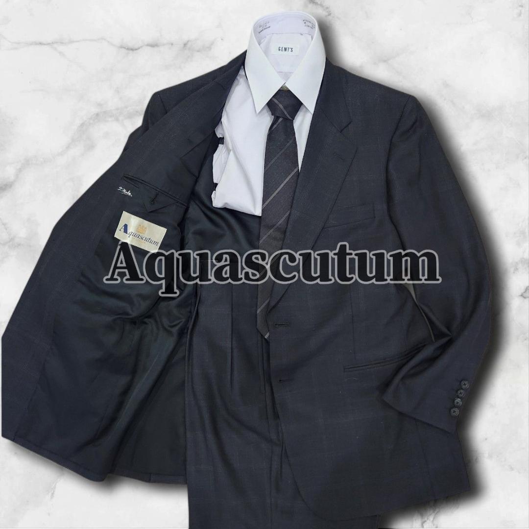 Aquascutum スーツ セットアップ ダークグレー チェック 大きいサイズ