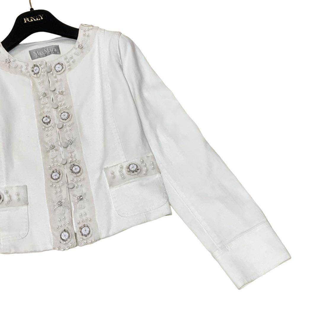 あーさん様 マックスマーラ ノーカラージャケット 大きいサイズ デニム ビジュー