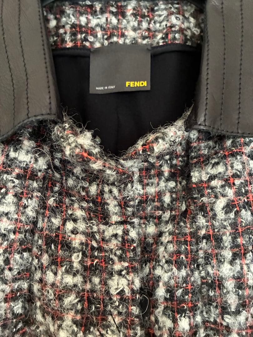 イタリア製フェンディFENDIミックスツイードショート丈ジャケットウール38