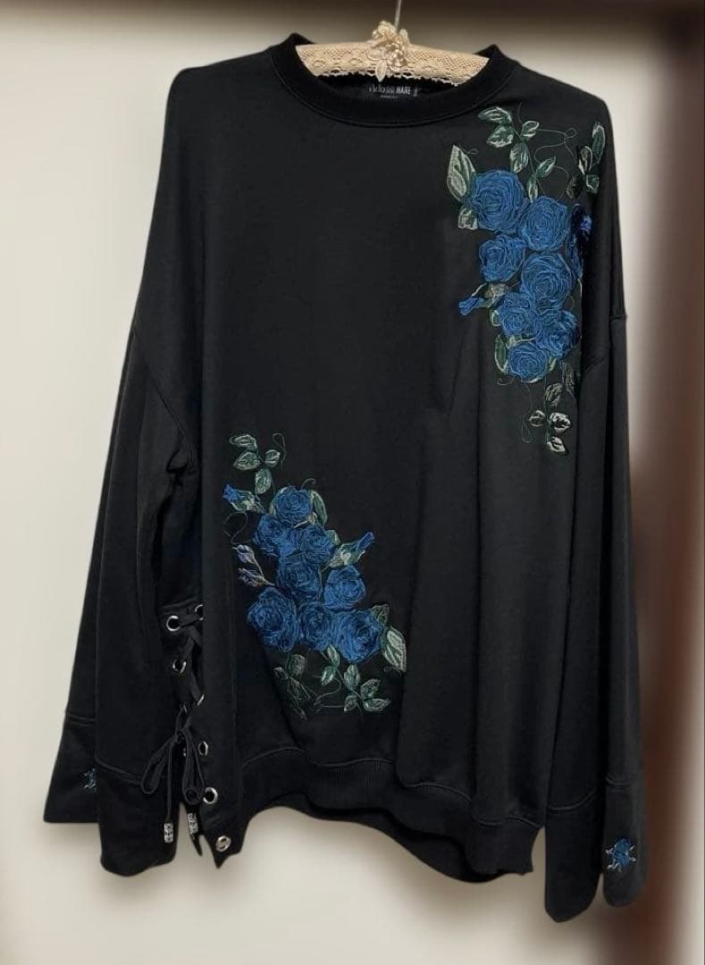 Ado×HARE　サイドレースアップシシュウスウェット　ブラック　刺繍