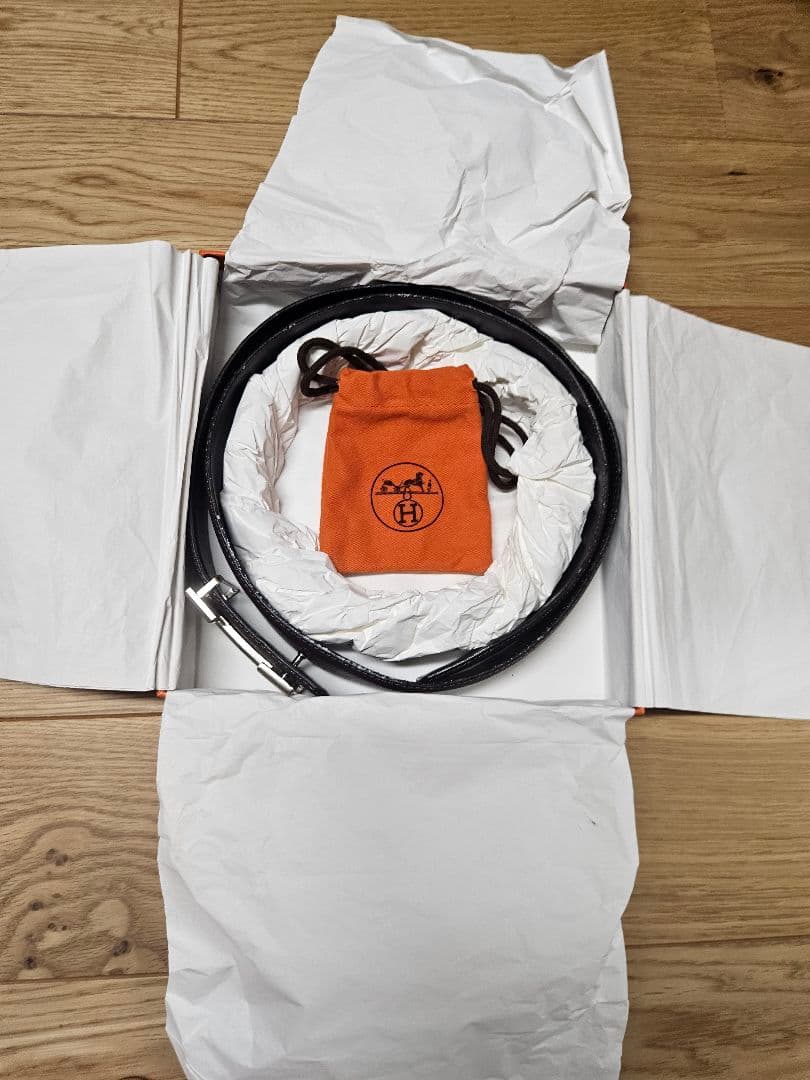 HERMES ブラウンレザーベルト H型バックル レディース 箱あり