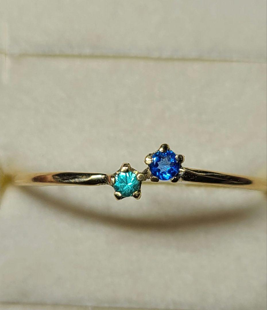 ネオン青バチバチのリングです★バターリャパライバトルマリン&アウイナイト18金★