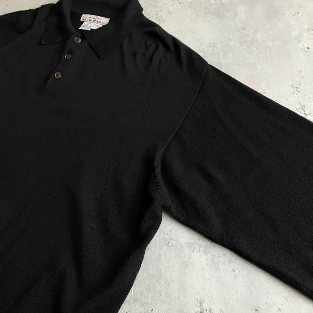 Eddie Bauer A.K.A ウール ニットポロ 香港製 ブラック