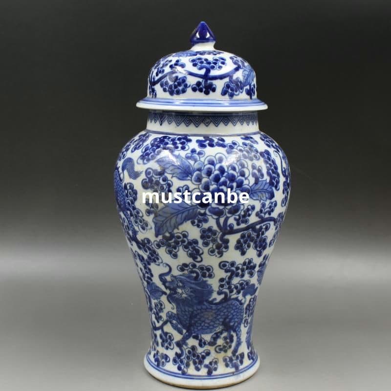 青花着花麒麟紋将軍壺 景徳鎮 陶磁器 装飾品 現代工芸品 美術品 置物