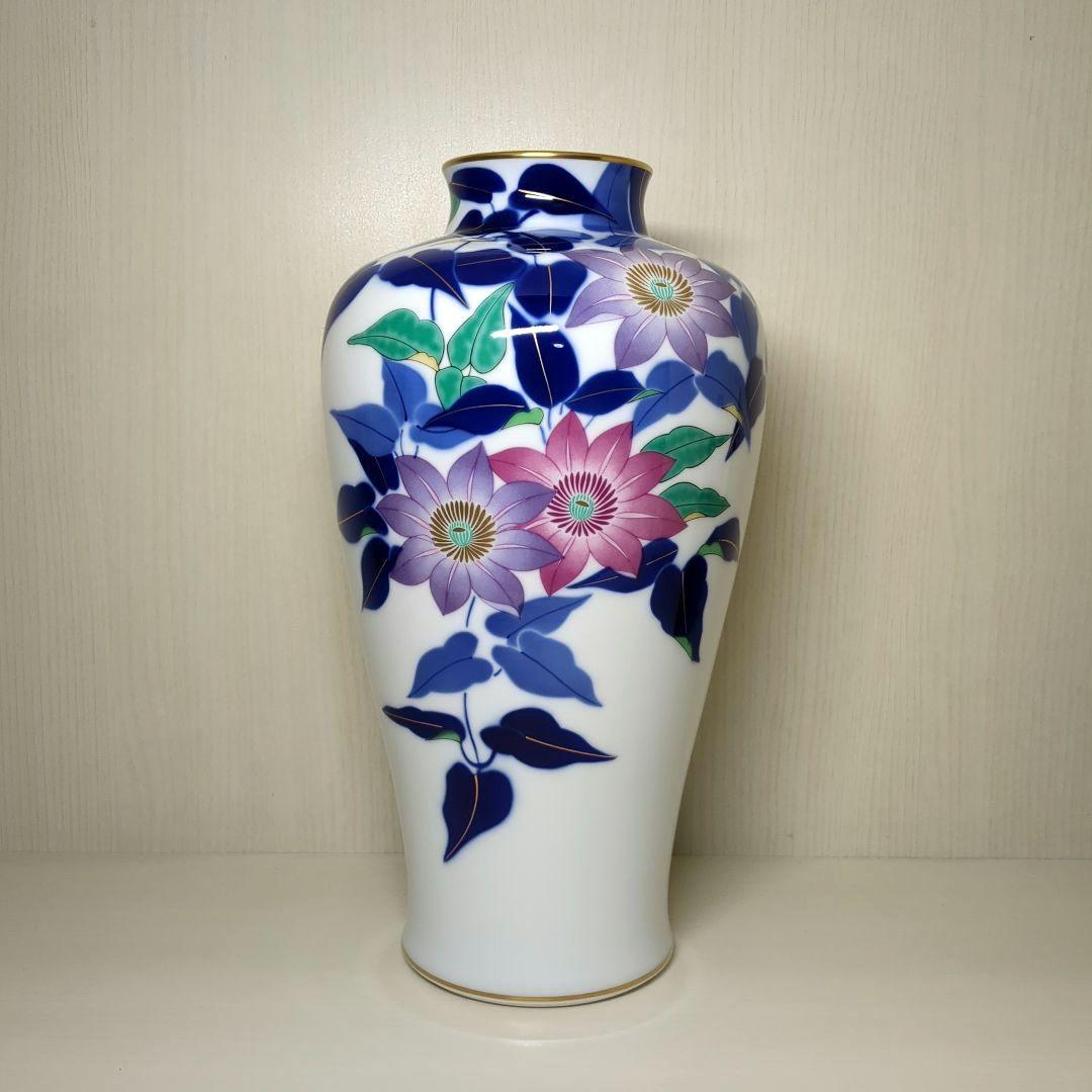 香蘭社　花草　鉄仙花　花瓶　飾り壺　１個　高さ約31センチ