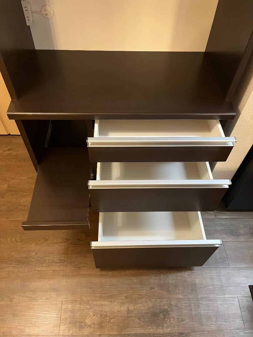 MUMU 【松田家具】横幅90cm 食器棚 ダークブラウン ガラス扉付き