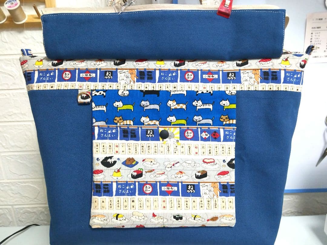 チャッピーA4対応猫柄トートバッグ持手付き20cmFポーチコットンこばやし