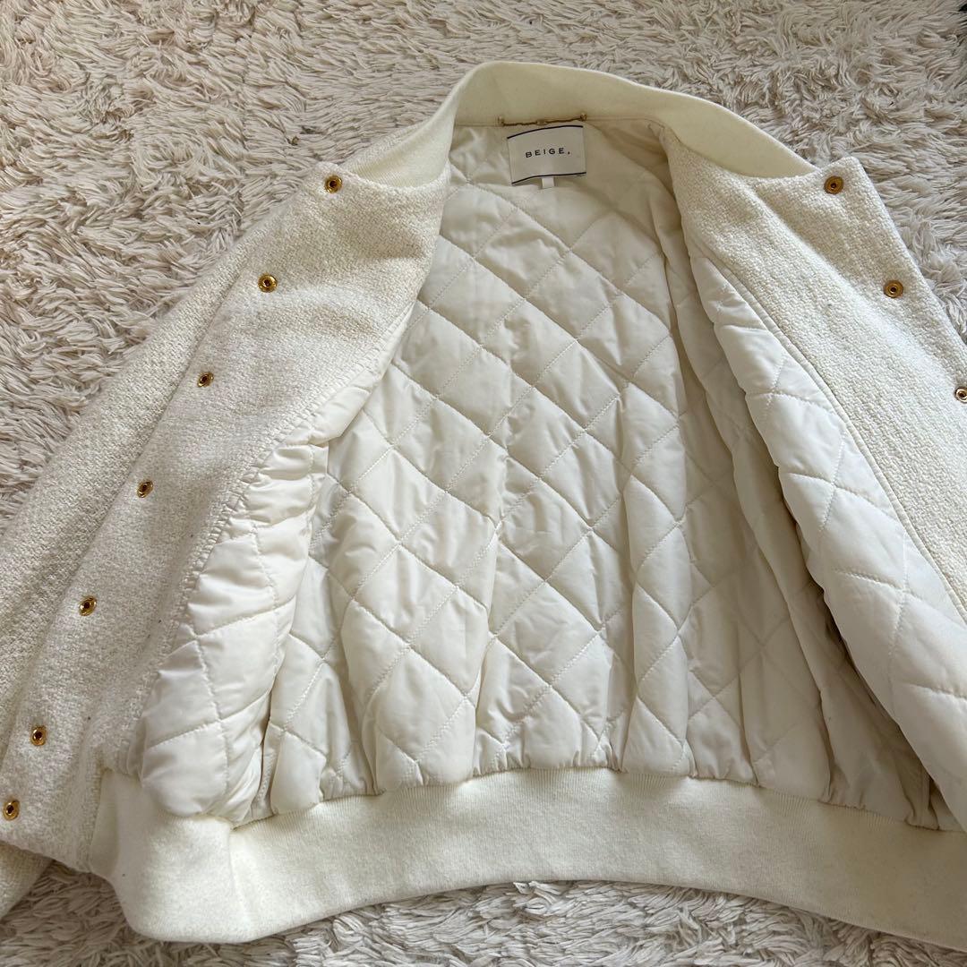 BEIGE ベイジ ツイードジャンパー 白 ブルゾン ダウン