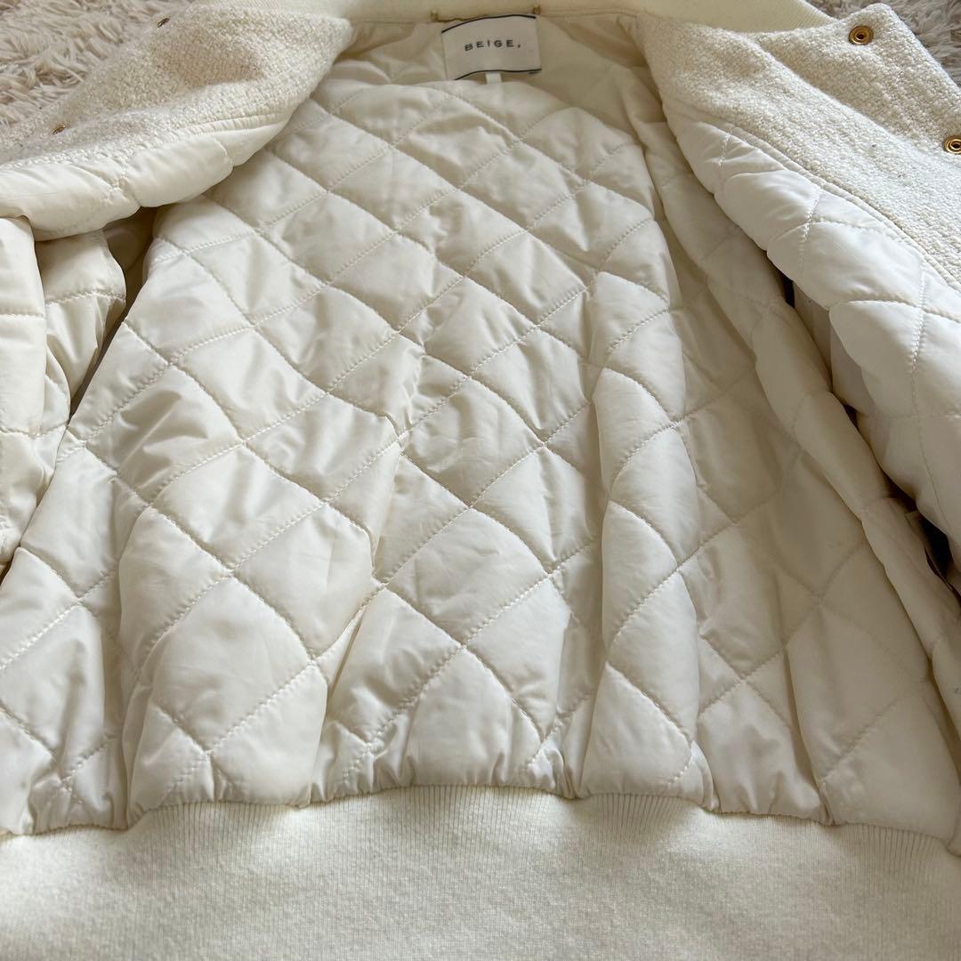 BEIGE ベイジ ツイードジャンパー 白 ブルゾン ダウン