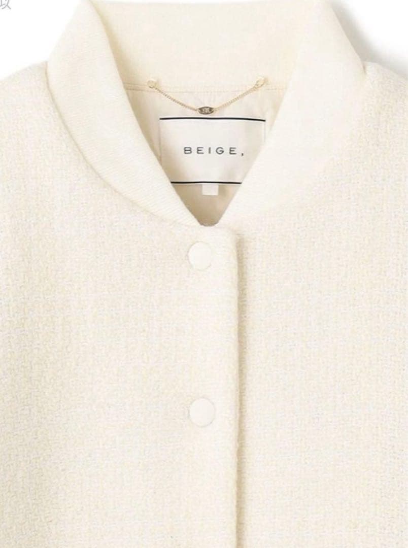 BEIGE ベイジ ツイードジャンパー 白 ブルゾン ダウン
