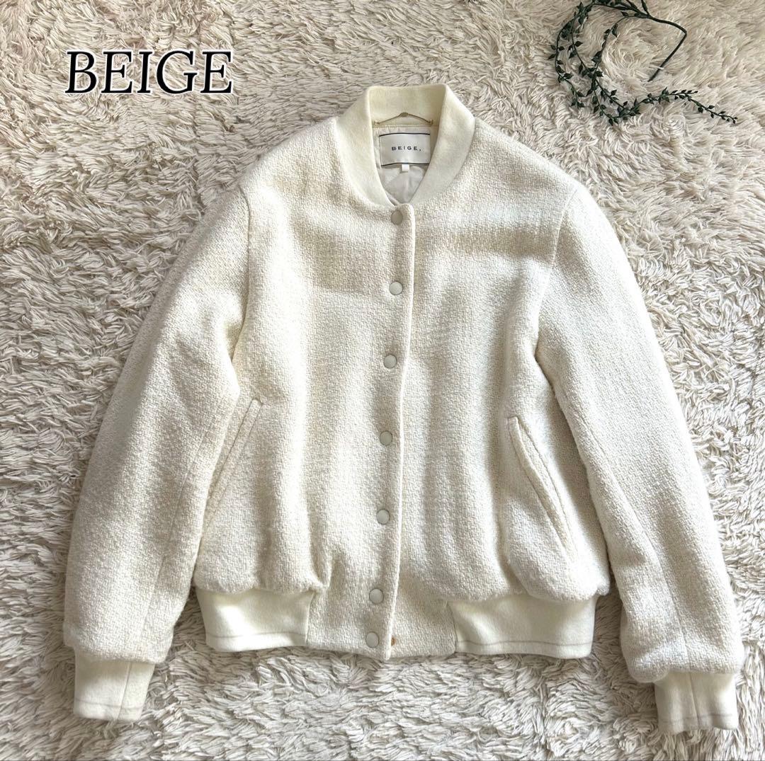 BEIGE ベイジ ツイードジャンパー 白 ブルゾン ダウン