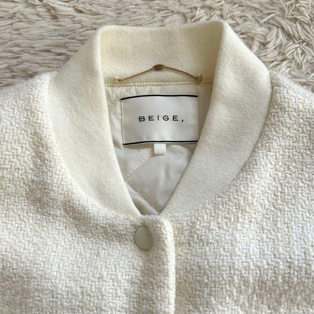BEIGE ベイジ ツイードジャンパー 白 ブルゾン ダウン