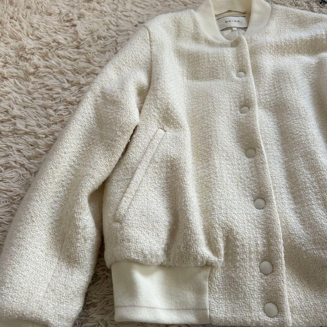 BEIGE ベイジ ツイードジャンパー 白 ブルゾン ダウン