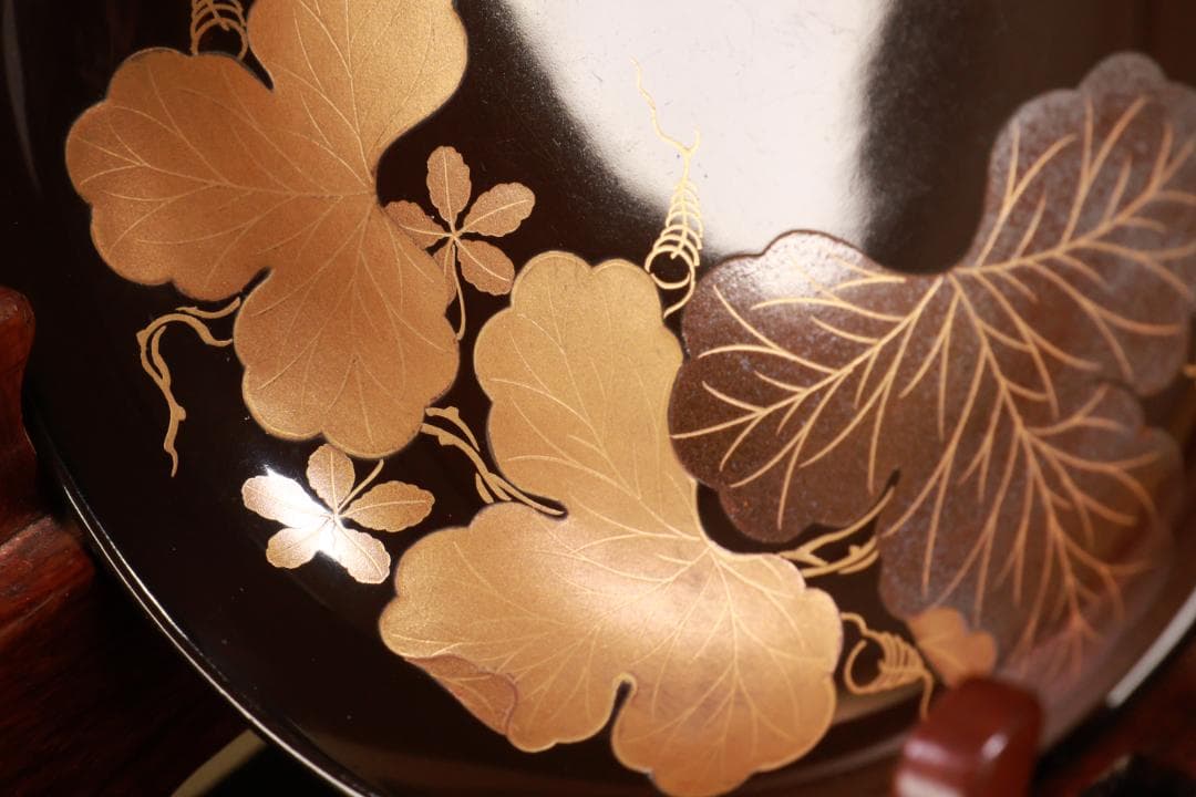 時代漆器　輪島塗　瓢箪図蒔絵　吸物椀　四客　木製　細密 BJ125