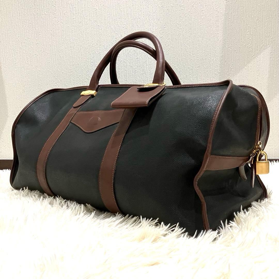 ダンヒル　ボストンバッグ　南京錠　鍵付き　PVC　レザー　ゴールド金具　チェック