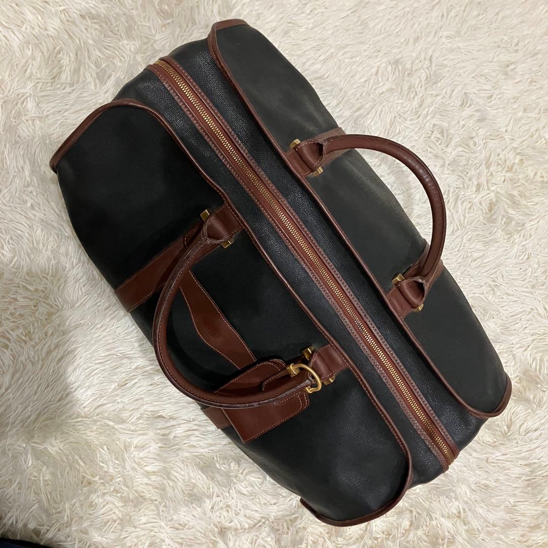 ダンヒル　ボストンバッグ　南京錠　鍵付き　PVC　レザー　ゴールド金具　チェック