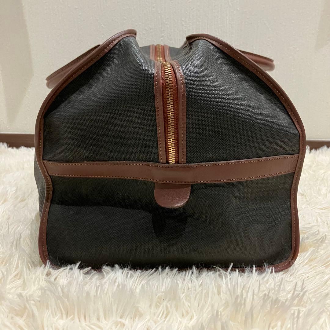 ダンヒル　ボストンバッグ　南京錠　鍵付き　PVC　レザー　ゴールド金具　チェック