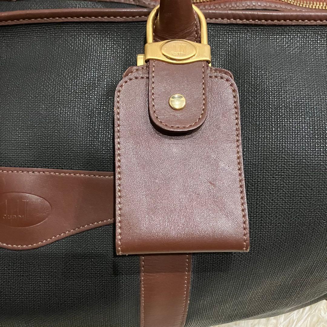 ダンヒル　ボストンバッグ　南京錠　鍵付き　PVC　レザー　ゴールド金具　チェック