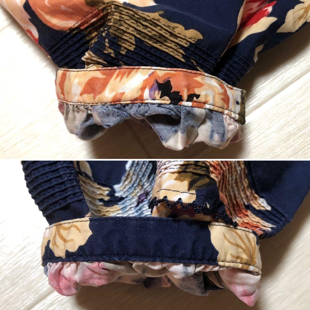 インゲボルグ 花柄 ピンタック 紺色 7分袖 ワンピース