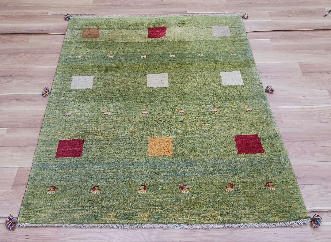 Y3064 ペルシャ絨毯 ギャッベ 手織り ウール 191×150㎝